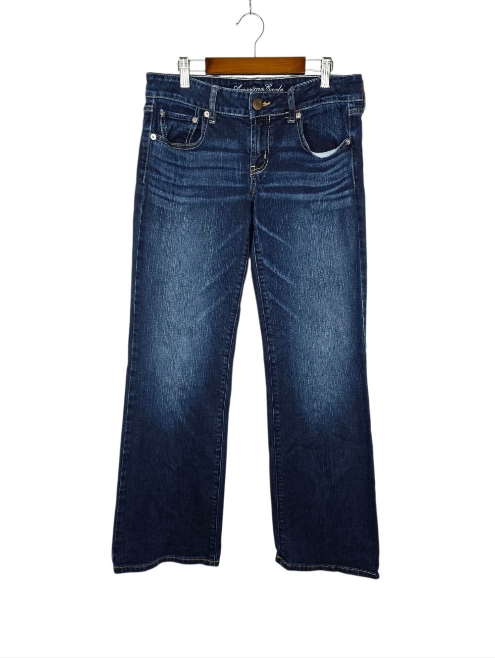 American Eagle Favorite Boyfriend Jeans Women Size 8 Dark Wash Flare Low Stretch